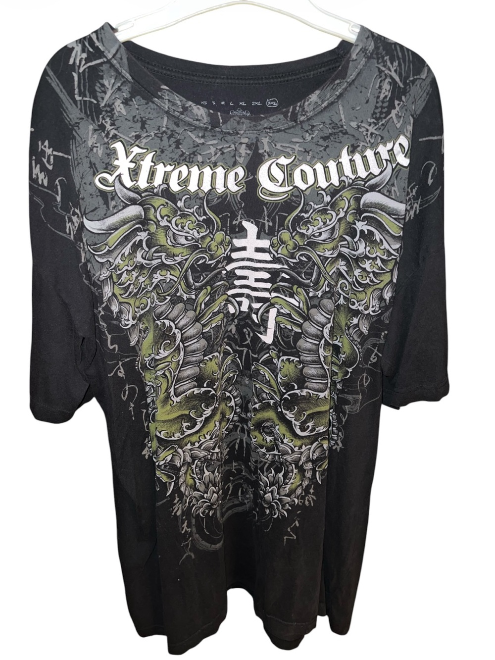 Xtreme Couture Sick Of It All Black Graphic Tee with Green Accents